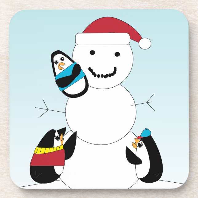 Posavasos Pingüinos y hombre de nieve (Frente)