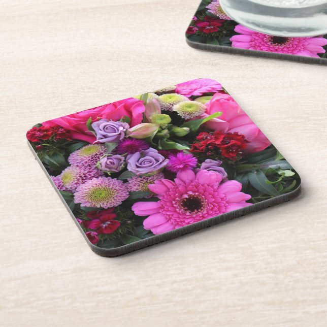 Posavasos Pink and Violet Flower Bouquet Photo (Lado Izquierdo)