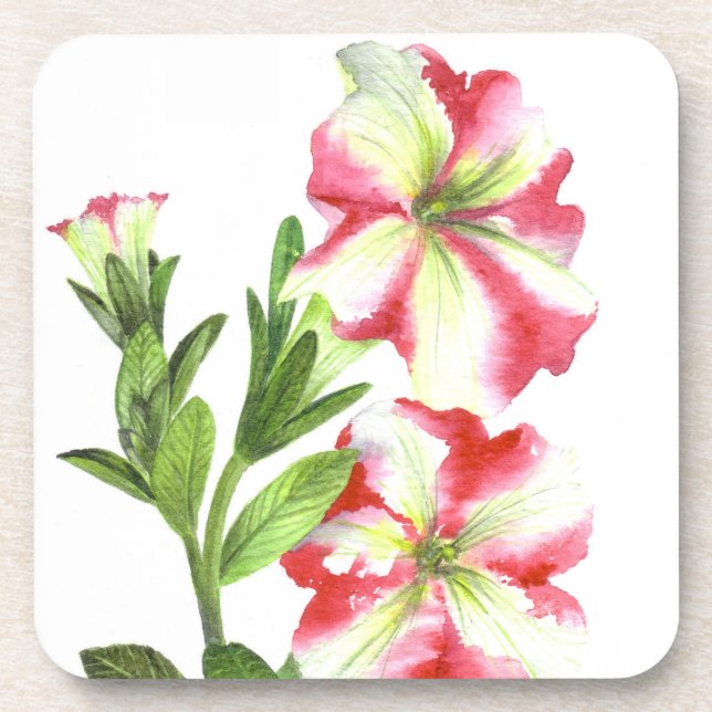 Posavasos Pink and White Petunias Floral Art (Frente)