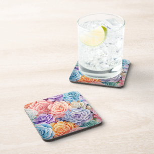 POSAVASOS PINK BLUE YELLOW PASTEL DIMENSIONAL PRETTY FLOWERS