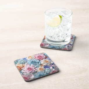 POSAVASOS PINK BLUE YELLOW PASTEL DIMENSIONAL PRETTY FLOWERS