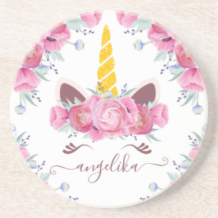 Posavasos Pink California Poppies Floral Unicorn Head