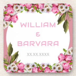 Posavasos Pink Elegant Floral Hard Plastic Drink Coaster