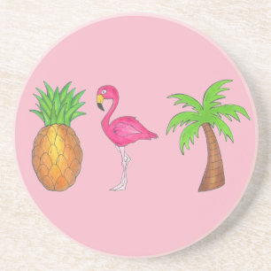 Posavasos Pink Flamingo Pineapple Palm Tree Tropical Island