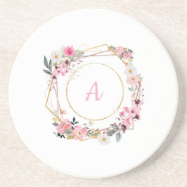 Posavasos Pink Floral Gold Geometric Sandstone Coaster