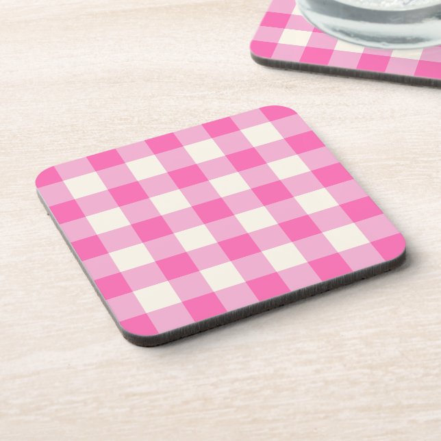 Posavasos Pink Gingham Plaid Cottagecore (Lado Izquierdo)