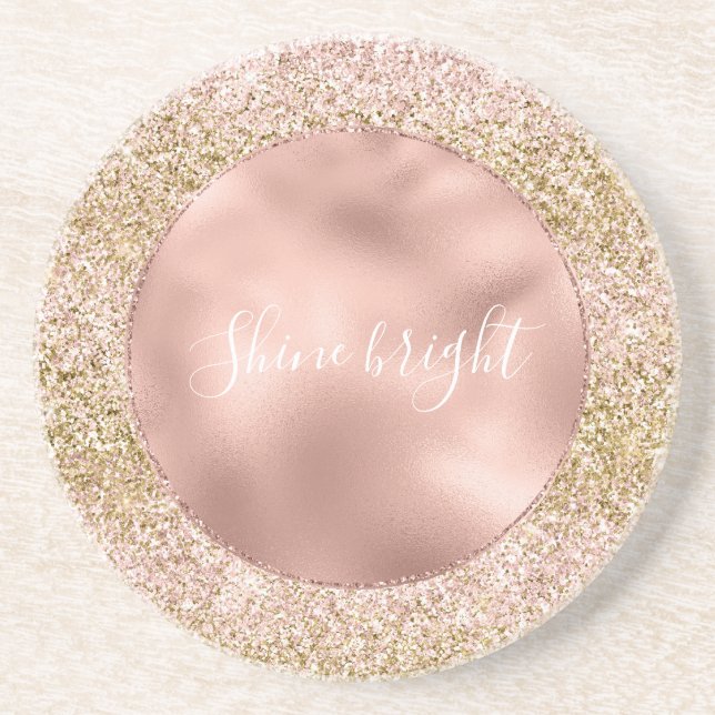 Posavasos Pink Gold Glitzy Girly Sparkle Glitter Ombre (Frente)