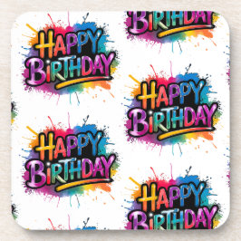 Posavasos Pink Happy Birthday Graffiti Plastic Coaster