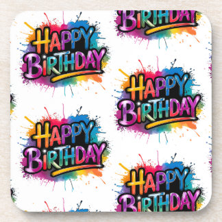 Posavasos Pink Happy Birthday Graffiti Plastic Coaster