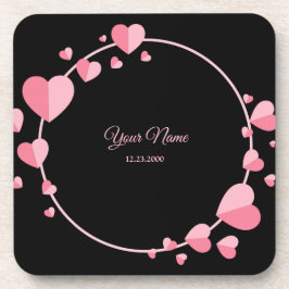 Posavasos Pink Heart Black Geometric Wedding Party Elegant