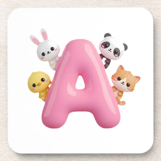 Posavasos Pink Letter A Forest Animals Coaster Set (Frente)