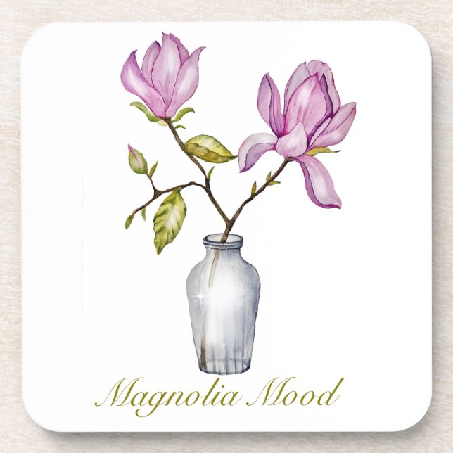 Posavasos Pink Magnolia Watercolor Botanical (Frente)