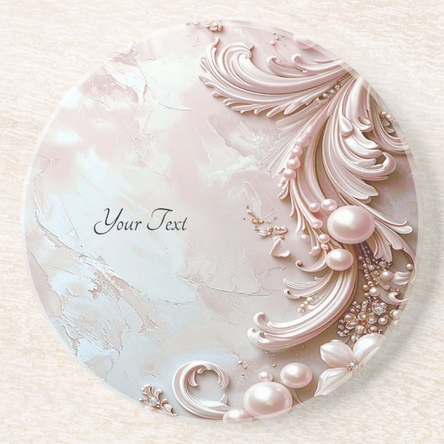 Posavasos Pink Ornate Pearl and Floral Sandstone Coaster (Frente)