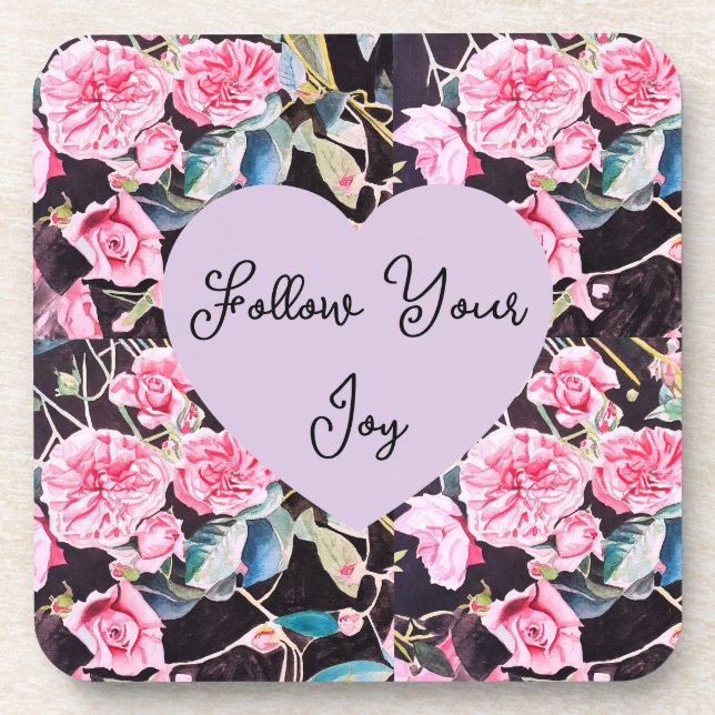 Posavasos Pink Rose Watercolor Flowers Floral Girls Joy (Frente)