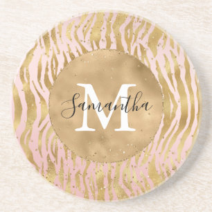 Posavasos Pink Rubor Gold Zebra Print Glitz Sparkle