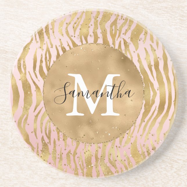 Posavasos Pink Rubor Gold Zebra Print Glitz Sparkle (Frente)