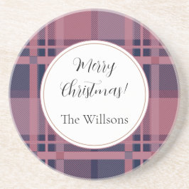 Posavasos Pink Scottish Lady Tartan Pattern Feliz Navidad
