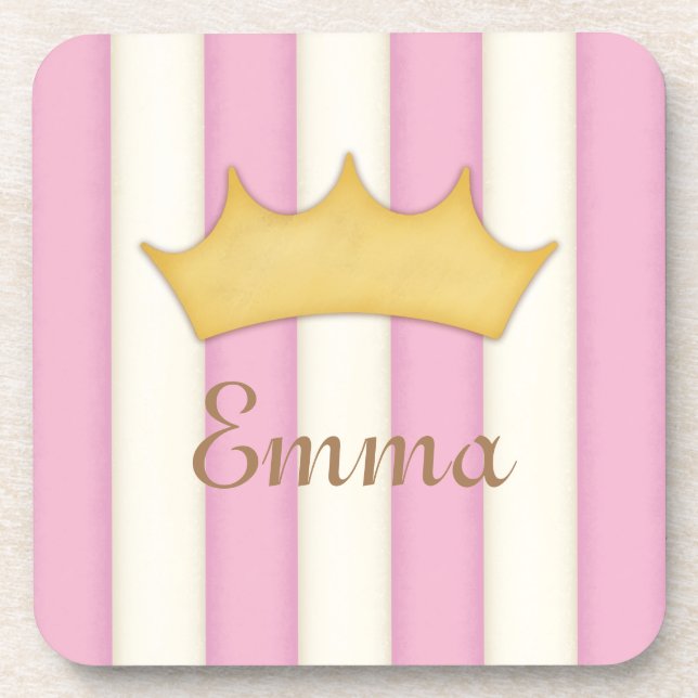 Posavasos Pink Stripes Personalized Name Princess Crown (Frente)