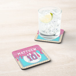 Posavasos Pink & Turquoise Baseball Drip Birthday Party