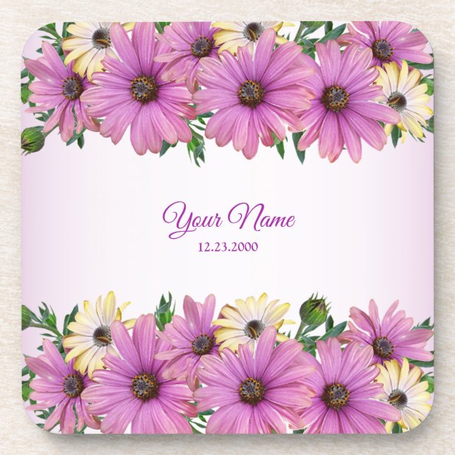 Posavasos Pink Yellow Floral Rustic Elegant Wedding Party (Frente)