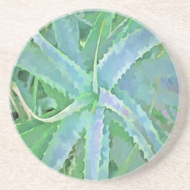 Posavasos Pintado abstracto de áloe verde gris (Frente)