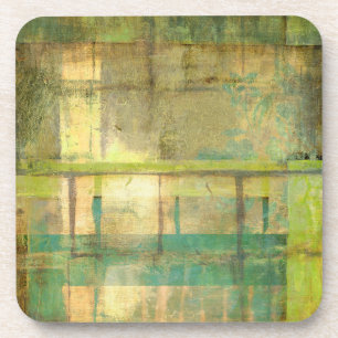 Posavasos Pintado abstracto dorado turquesa y verde