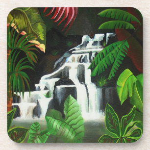 Posavasos Pintado acrílico de cascada de selva