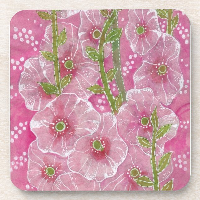 Posavasos Pintado Floral de flores de malva aguda (Frente)