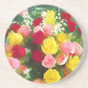 Posavasos Pintado Rose Bouquet - Arte de Flor Original.