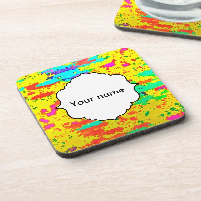 Posavasos Pintar salpicaduras en un fondo amarillo (Lado Izquierdo)