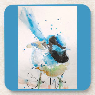 Posavasos Pintura Acuarela de Carricero Azul Aves Australian