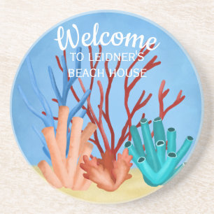 Posavasos Pintura acuarela de corales marinos