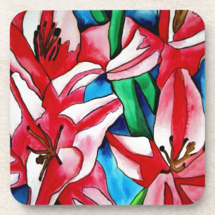 Posavasos Pintura acuarela de lirio rosa