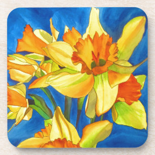 Posavasos Pintura acuarela de narciso amarillo
