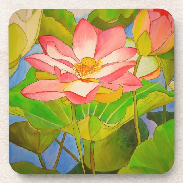 Posavasos pintura acuarela rosa Lotus (Frente)