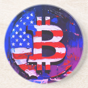 Posavasos Pintura al óleo de Bitcoin América (Estilo: Miami)
