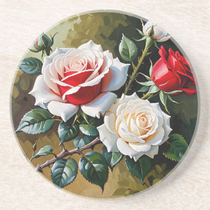Posavasos Pintura al óleo de rosas rosadas blancas rojas bon