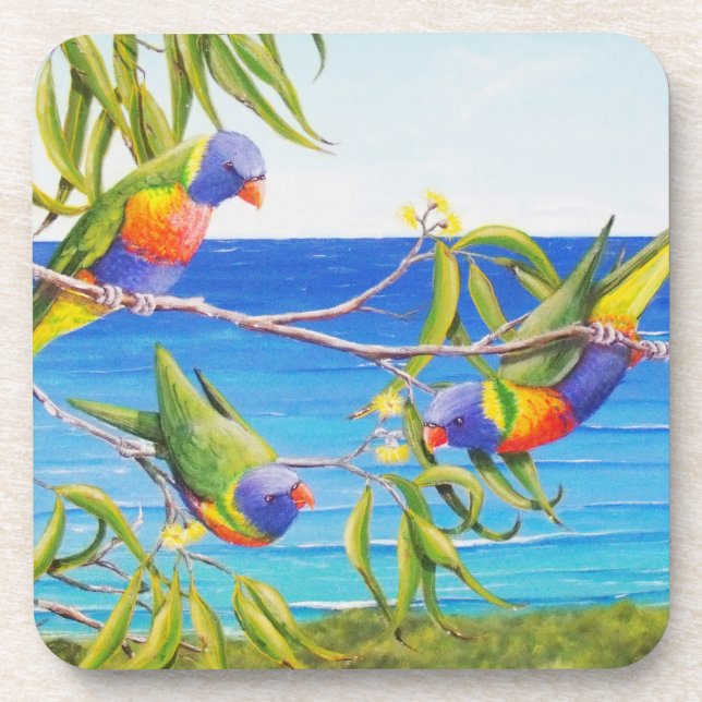 Posavasos Pintura australiana azul arcoiris Lorikeet Beachy (Frente)