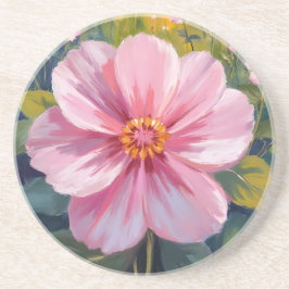 Posavasos Pintura botánica floral acuarela de flor rosa