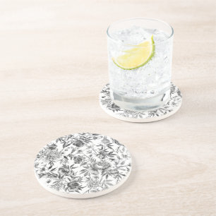 Posavasos Pintura botánica floral de acuarela Chinoiserie