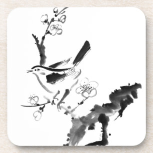 Posavasos Pintura china, flor del ciruelo y pájaro