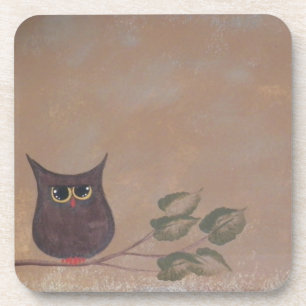 Posavasos Pintura de acrílico de búho folk primitivo