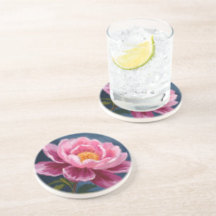 Posavasos Pintura de Acuarela Floral de Flor Rosa