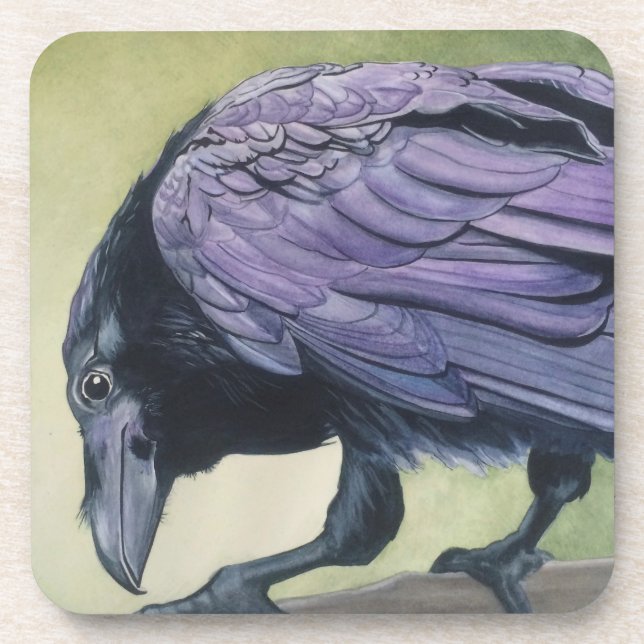 Posavasos Pintura de acuarela original de Crow Raven (Frente)