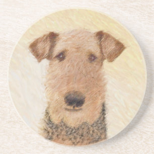 Posavasos Pintura de Airedale Terrier - Arte original y boni
