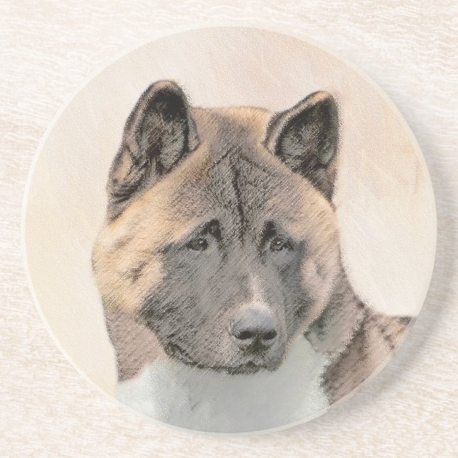 Posavasos Pintura de Akita - Arte de Perro Original. (Frente)