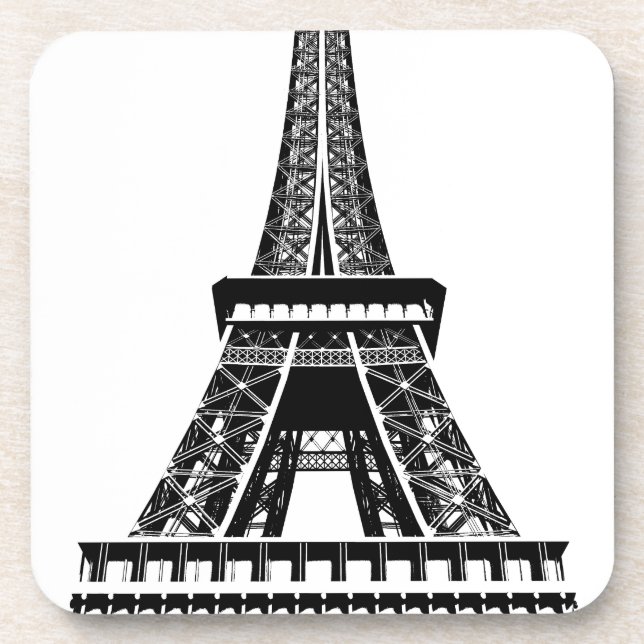 Posavasos Pintura de arte de la Torre Eiffel Blanco Negro de (Frente)
