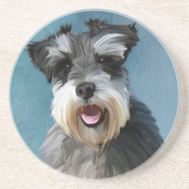 Posavasos Pintura de arte en color Schnauzer en miniatura (Frente)