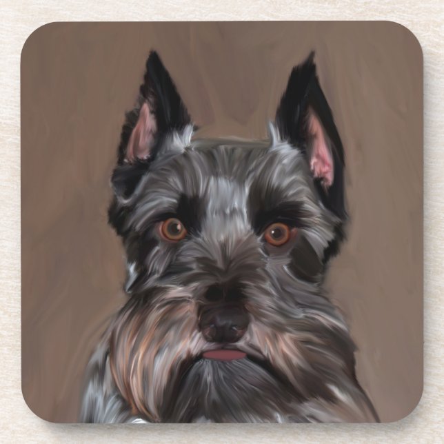 Posavasos Pintura de arte en color Schnauzer en miniatura (Frente)