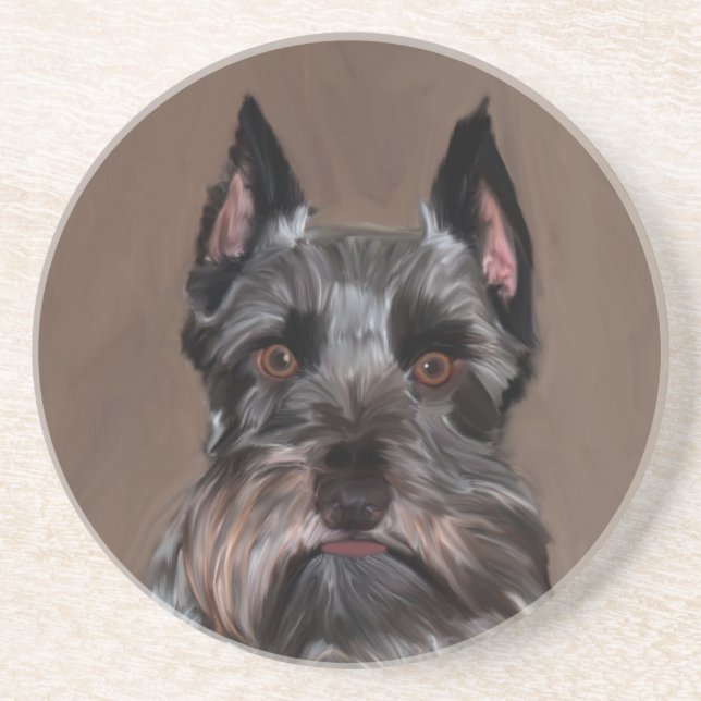 Posavasos Pintura de arte en color Schnauzer en miniatura (Frente)